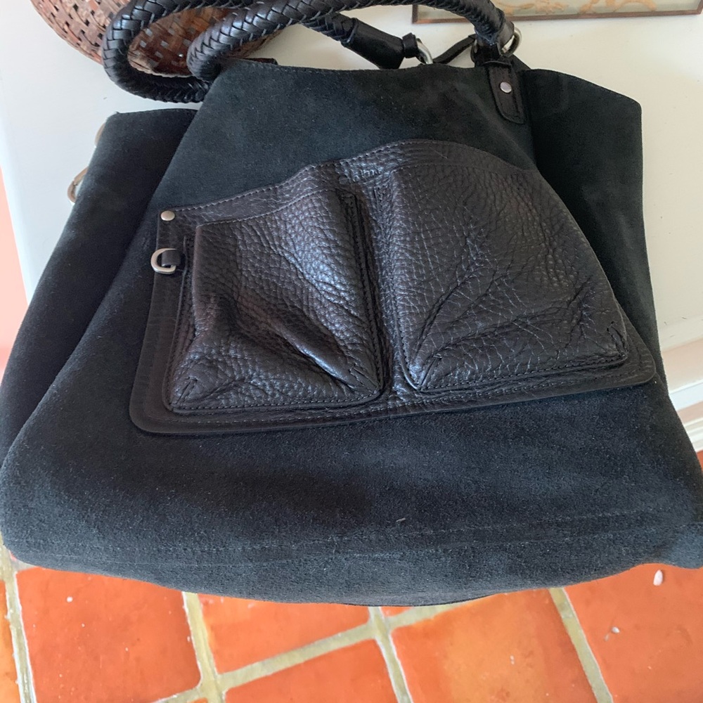 Cole Haan beautiful black leather pebble finished purse 2 braided handles.. - Picture 5 of 9